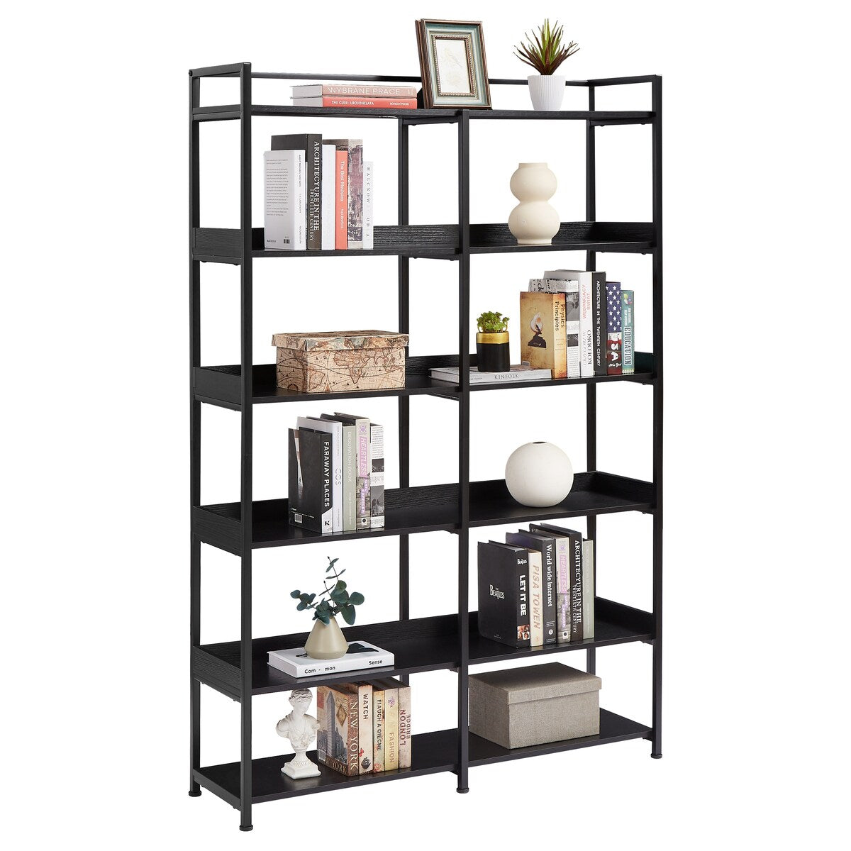 Black 70''H Tall Bookshelf 6-Tier Storage Open Shelves