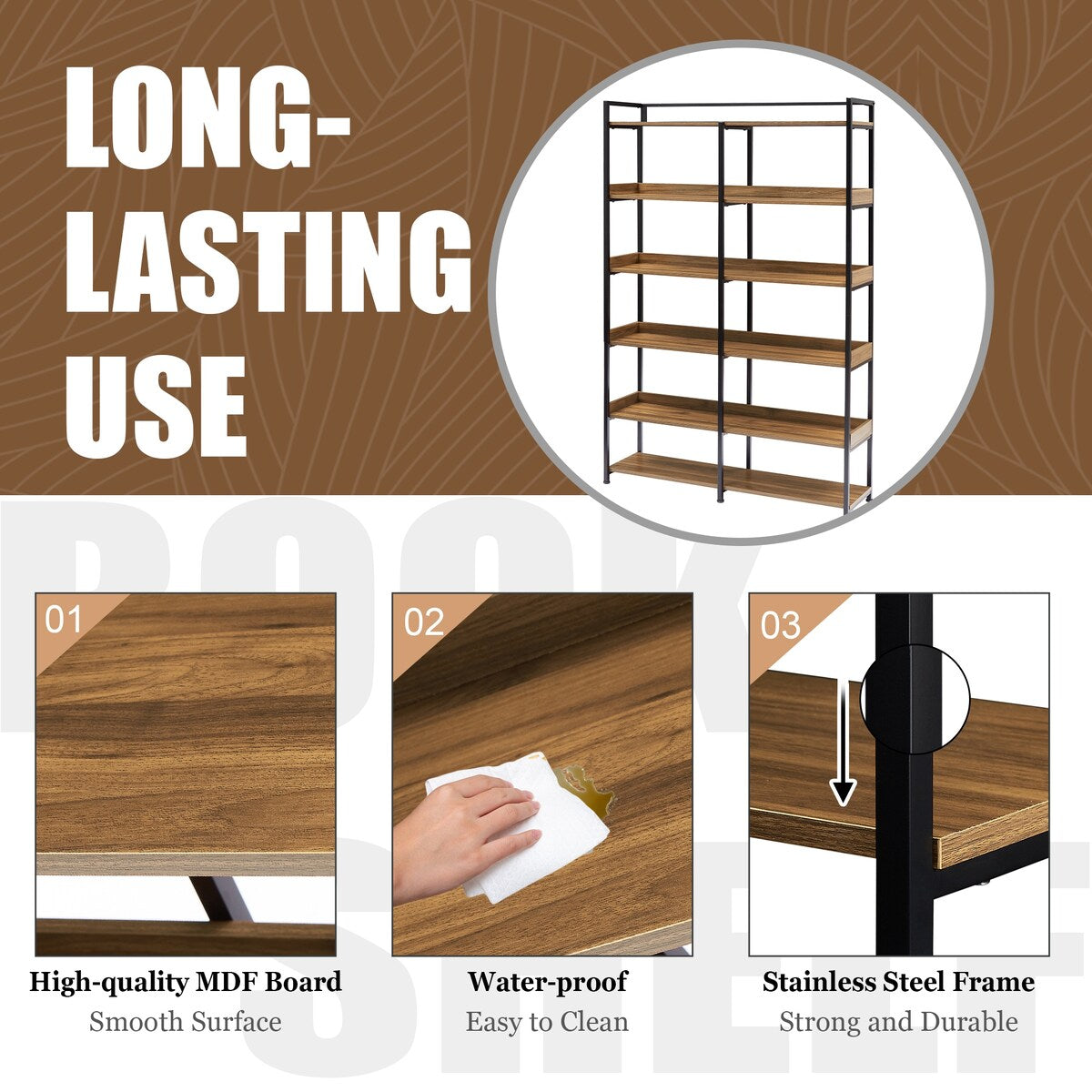 Black 70''H Tall Bookshelf 6-Tier Storage Open Shelves