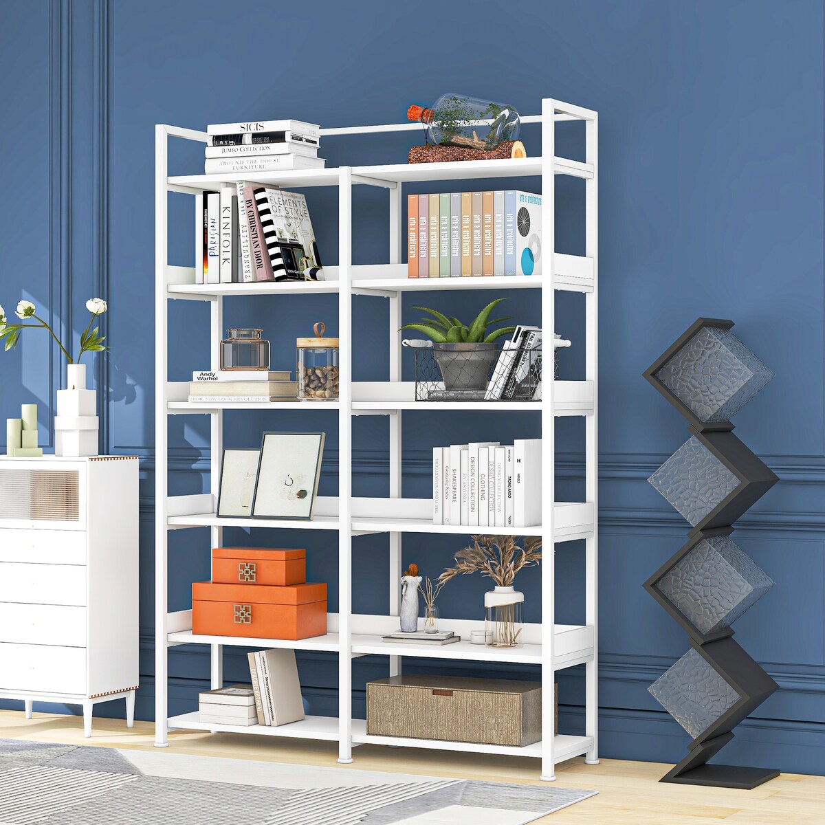 Black 70''H Tall Bookshelf 6-Tier Storage Open Shelves