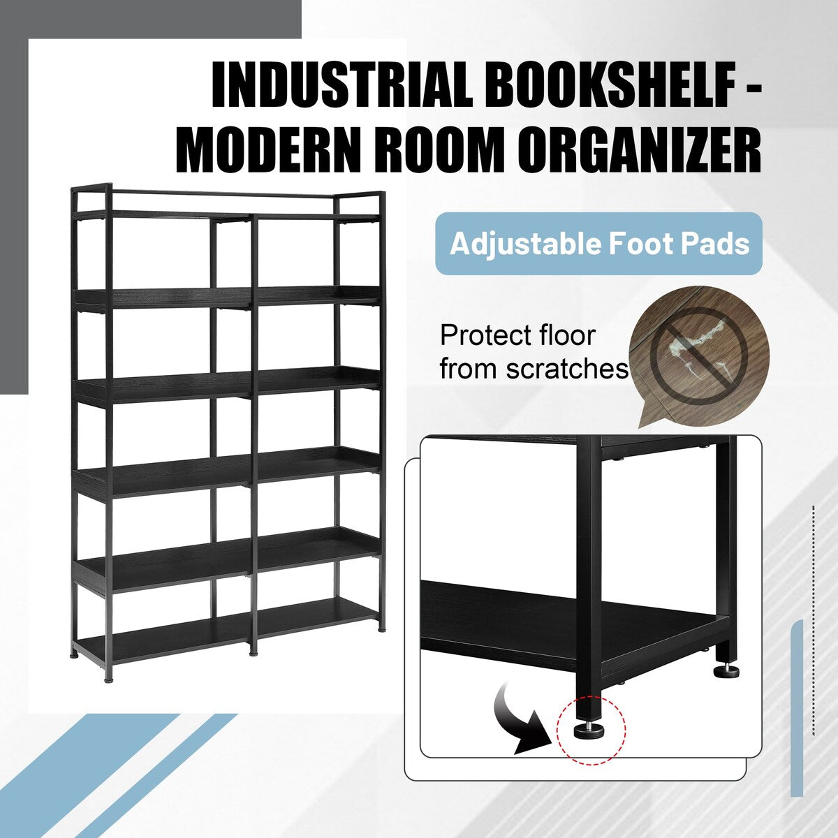 Black 70''H Tall Bookshelf 6-Tier Storage Open Shelves