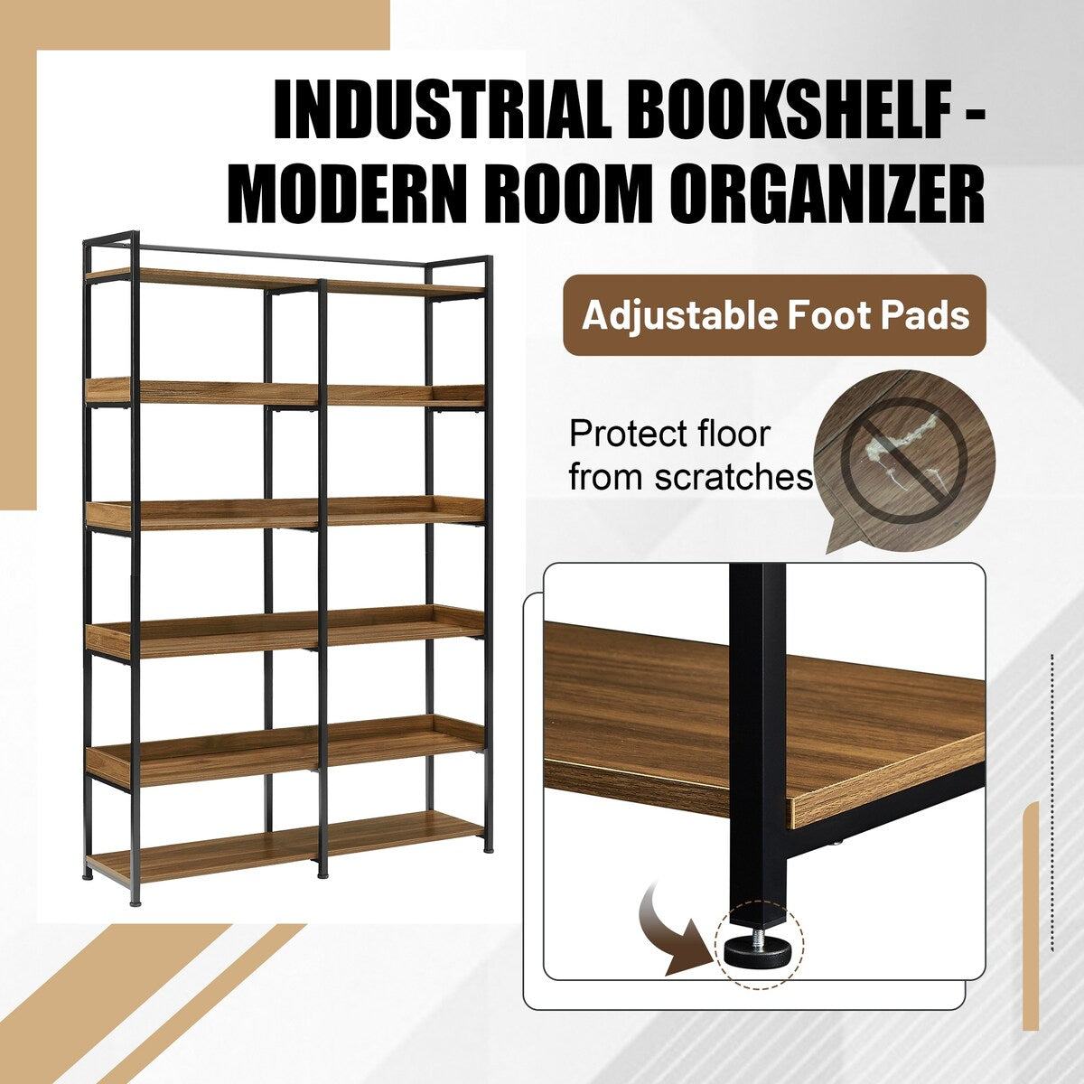 Black 70''H Tall Bookshelf 6-Tier Storage Open Shelves