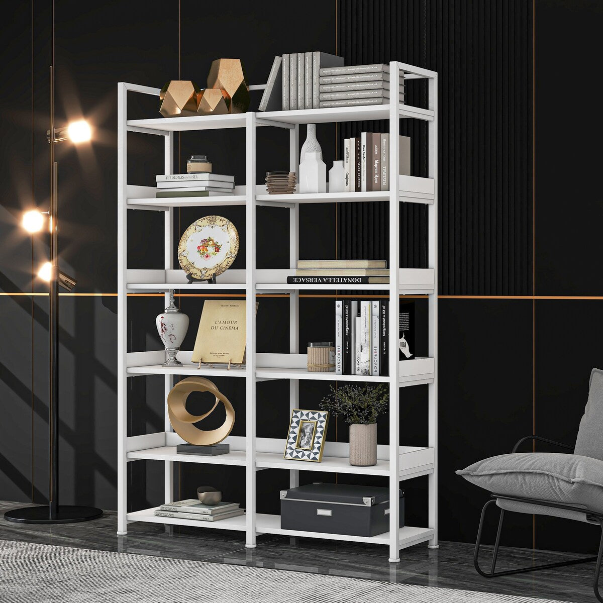 Black 70''H Tall Bookshelf 6-Tier Storage Open Shelves