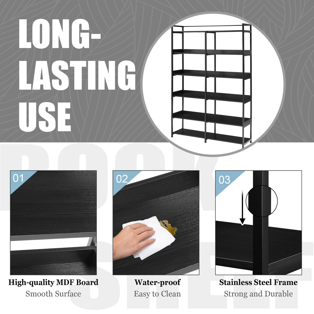 Black 70''H Tall Bookshelf 6-Tier Storage Open Shelves