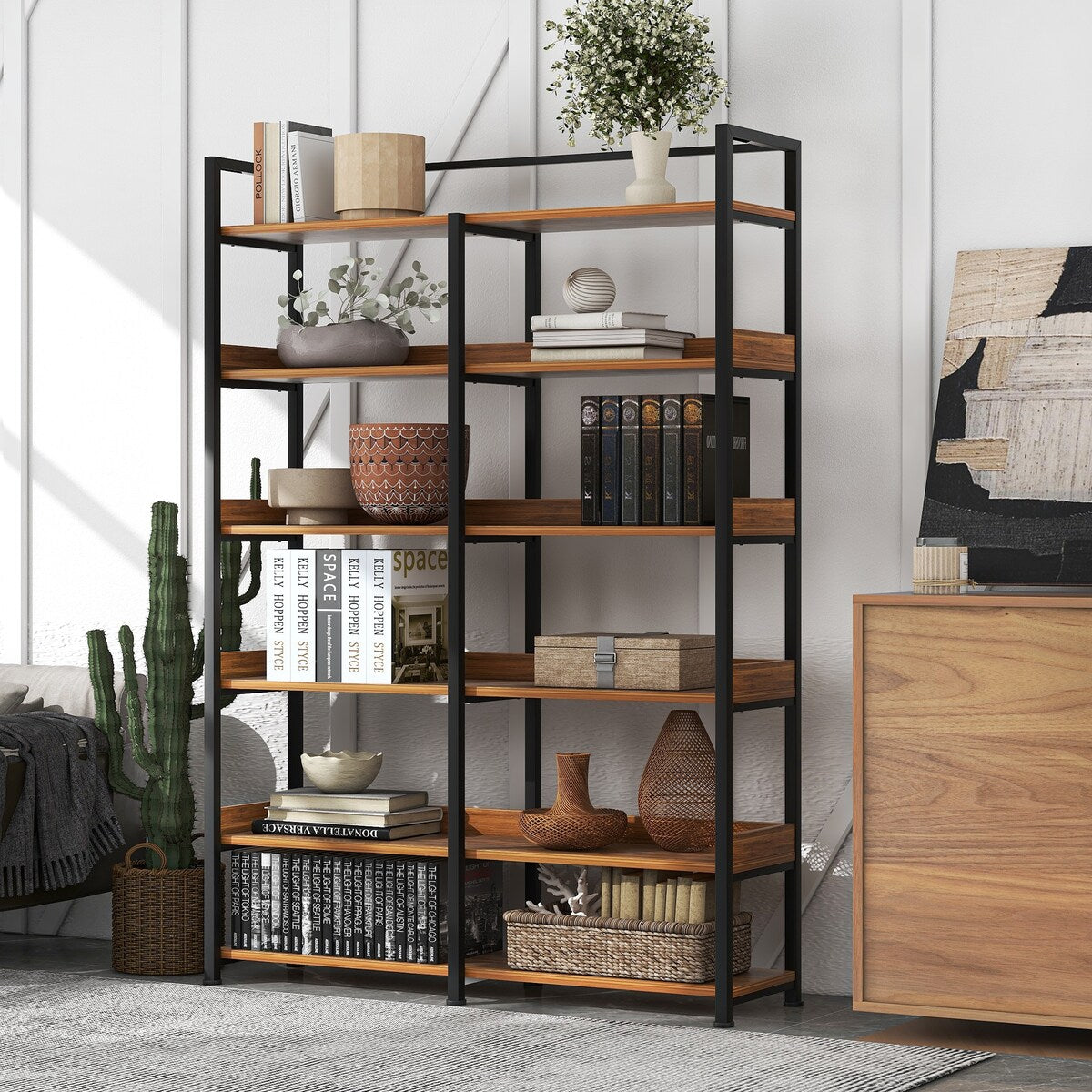 Black 70''H Tall Bookshelf 6-Tier Storage Open Shelves