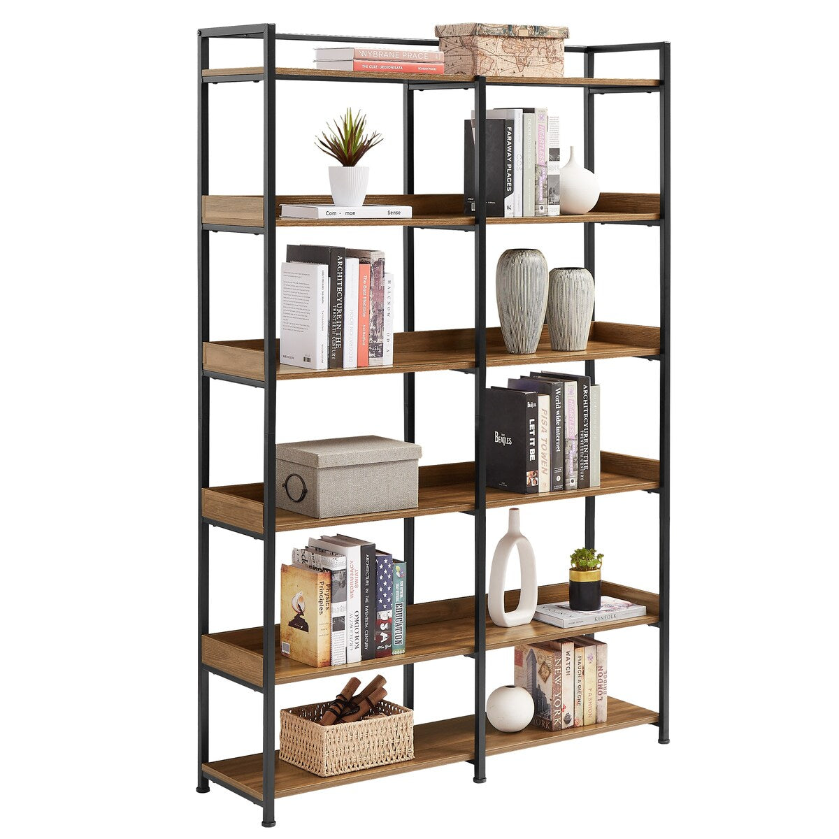 Black 70''H Tall Bookshelf 6-Tier Storage Open Shelves