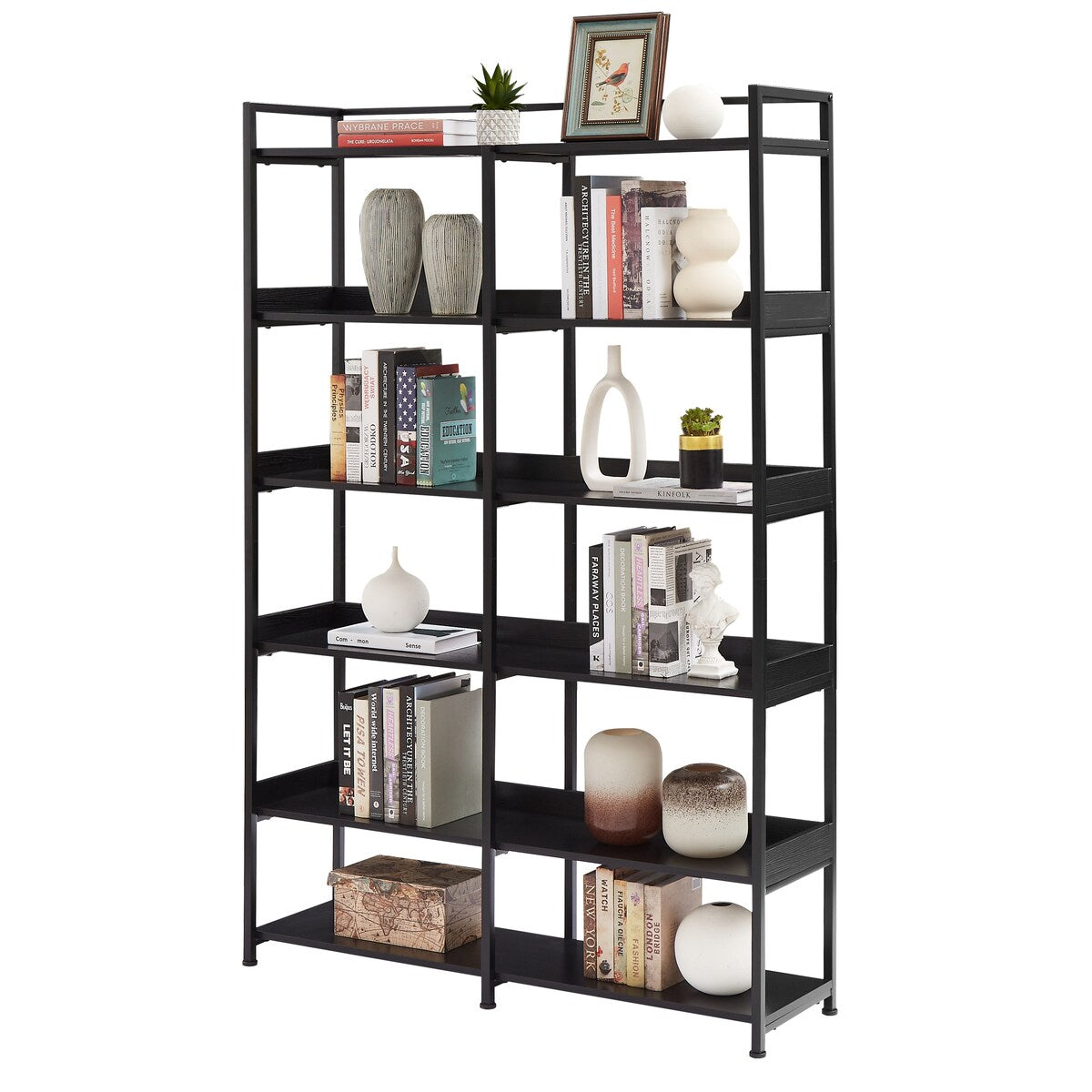 Black 70''H Tall Bookshelf 6-Tier Storage Open Shelves