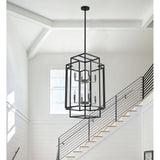 Black 8-Light Industrial Rectangle Pendant Sand Nickel Candle Style Hanging Lamp Iron Frame Chandelier