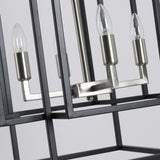 Black 8-Light Industrial Rectangle Pendant Sand Nickel Candle Style Hanging Lamp Iron Frame Chandelier