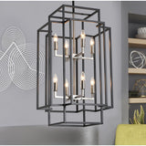 Black 8-Light Industrial Rectangle Pendant Sand Nickel Candle Style Hanging Lamp Iron Frame Chandelier