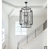 Black 8-Light Industrial Rectangle Pendant Sand Nickel Candle Style Hanging Lamp Iron Frame Chandelier