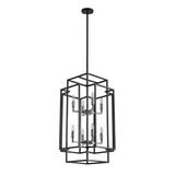 Black 8-Light Industrial Rectangle Pendant Sand Nickel Candle Style Hanging Lamp Iron Frame Chandelier