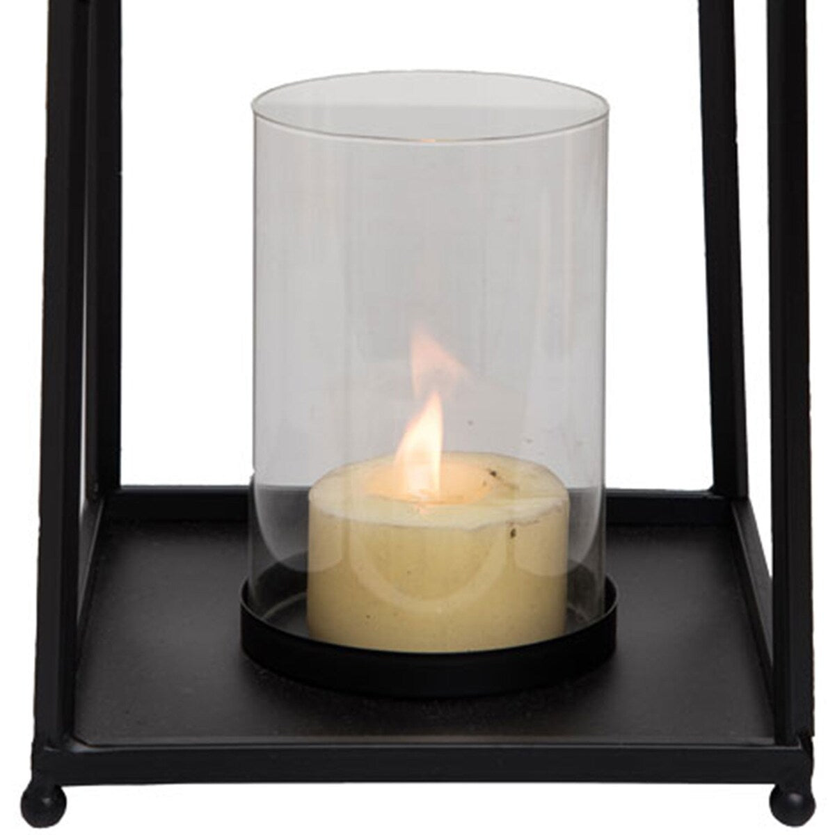 Foreside Home & Garden Black Metal Lantern Pillar Candle Holder with Handle - 5x5x8.25