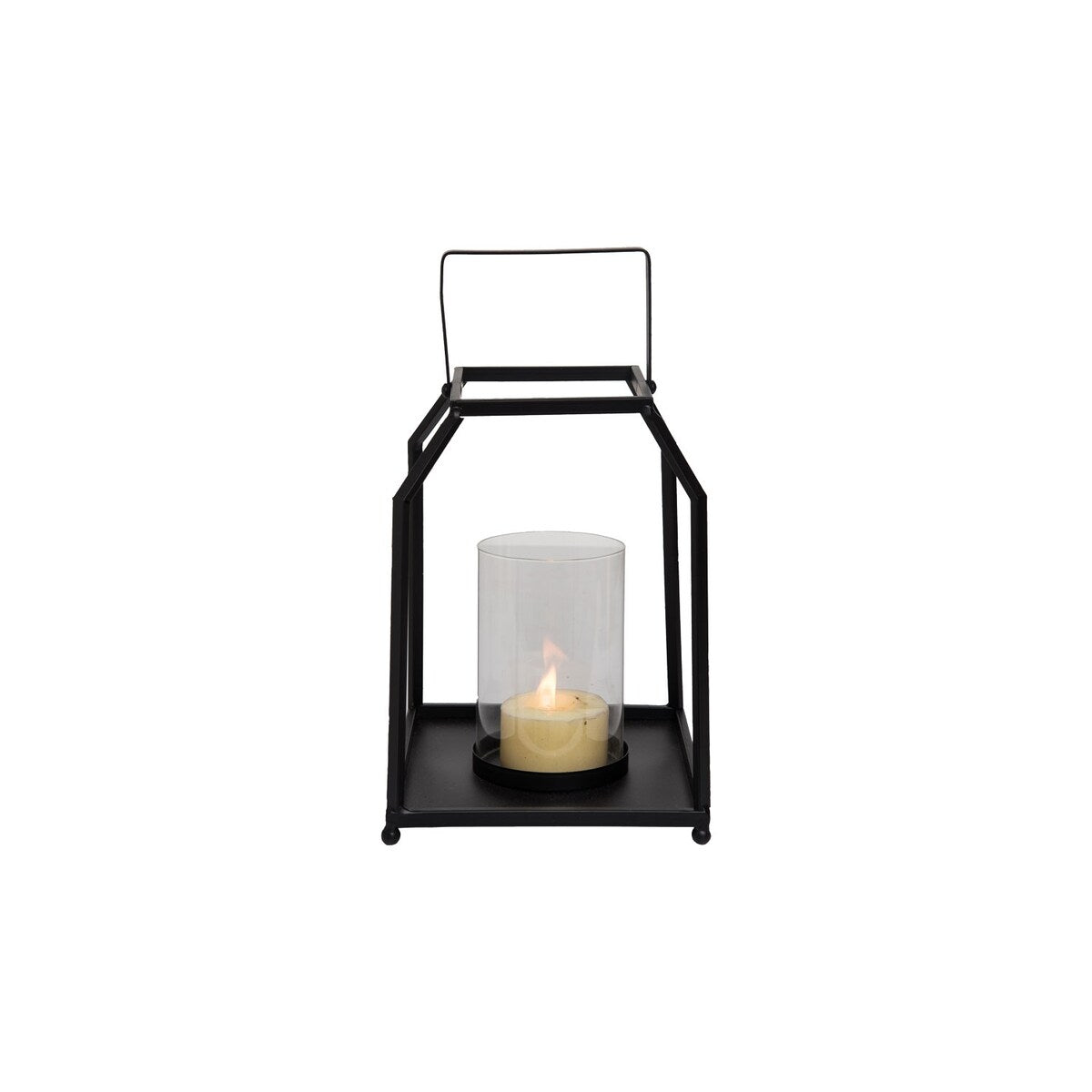 Foreside Home & Garden Black Metal Lantern Pillar Candle Holder with Handle - 5x5x8.25