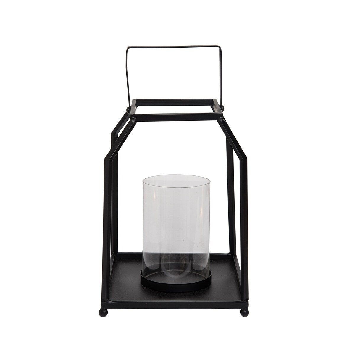 Foreside Home & Garden Black Metal Lantern Pillar Candle Holder with Handle - 5x5x8.25