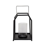 Foreside Home & Garden Black Metal Lantern Pillar Candle Holder with Handle - 5x5x8.25