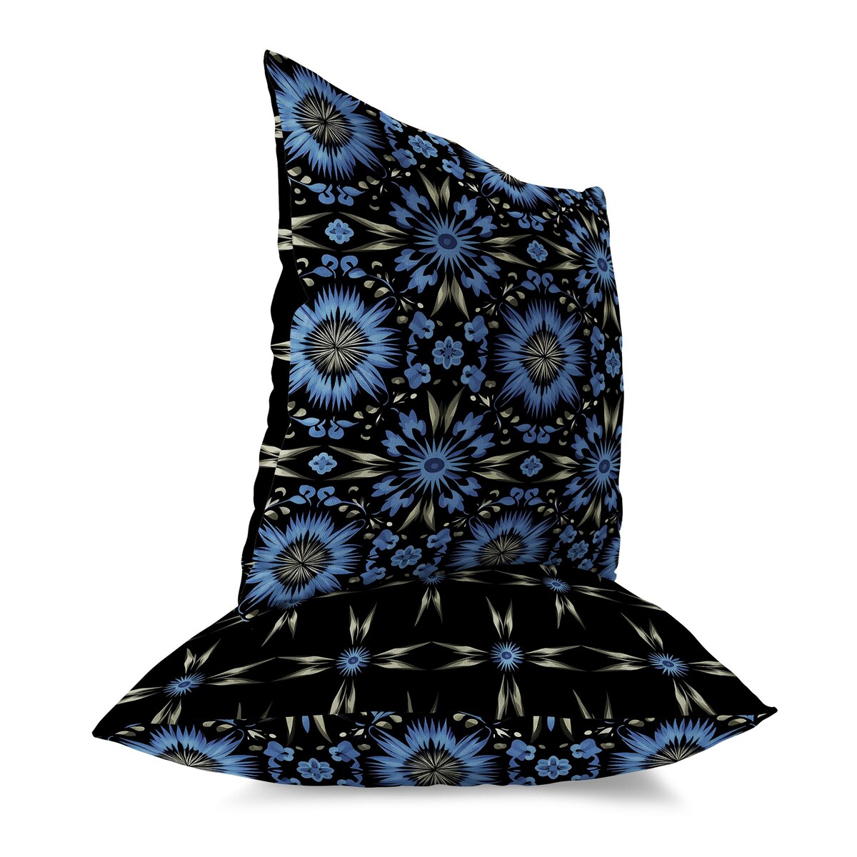 Black And Blue Batik Bliss Indoor/Outdoor Throw Pillow Zipper