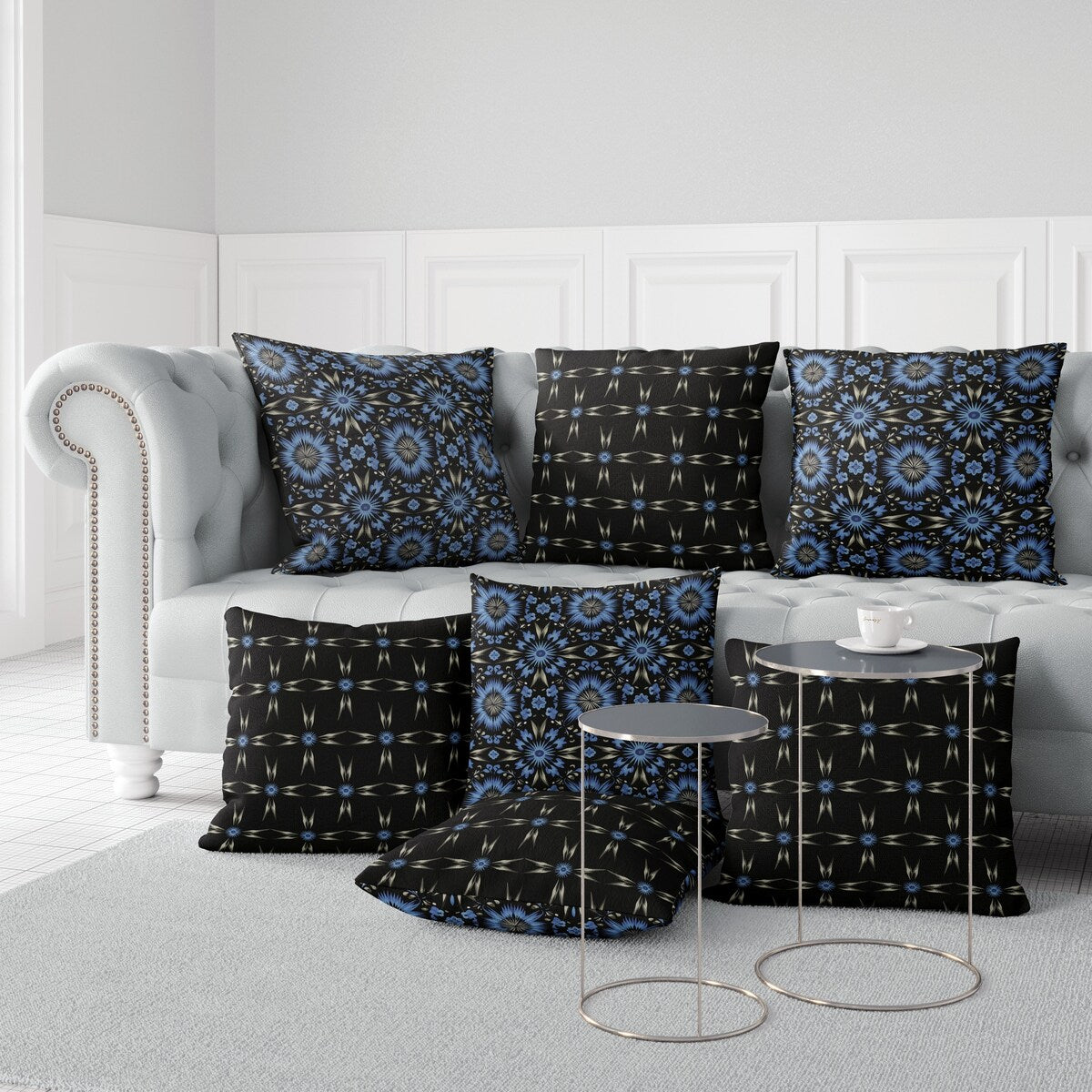 Black And Blue Batik Bliss Indoor/Outdoor Throw Pillow Zipper