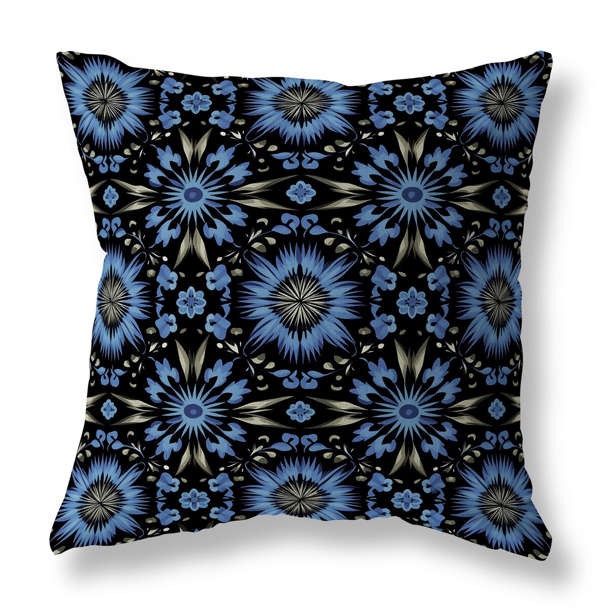 Black And Blue Batik Bliss Indoor/Outdoor Throw Pillow Zipper