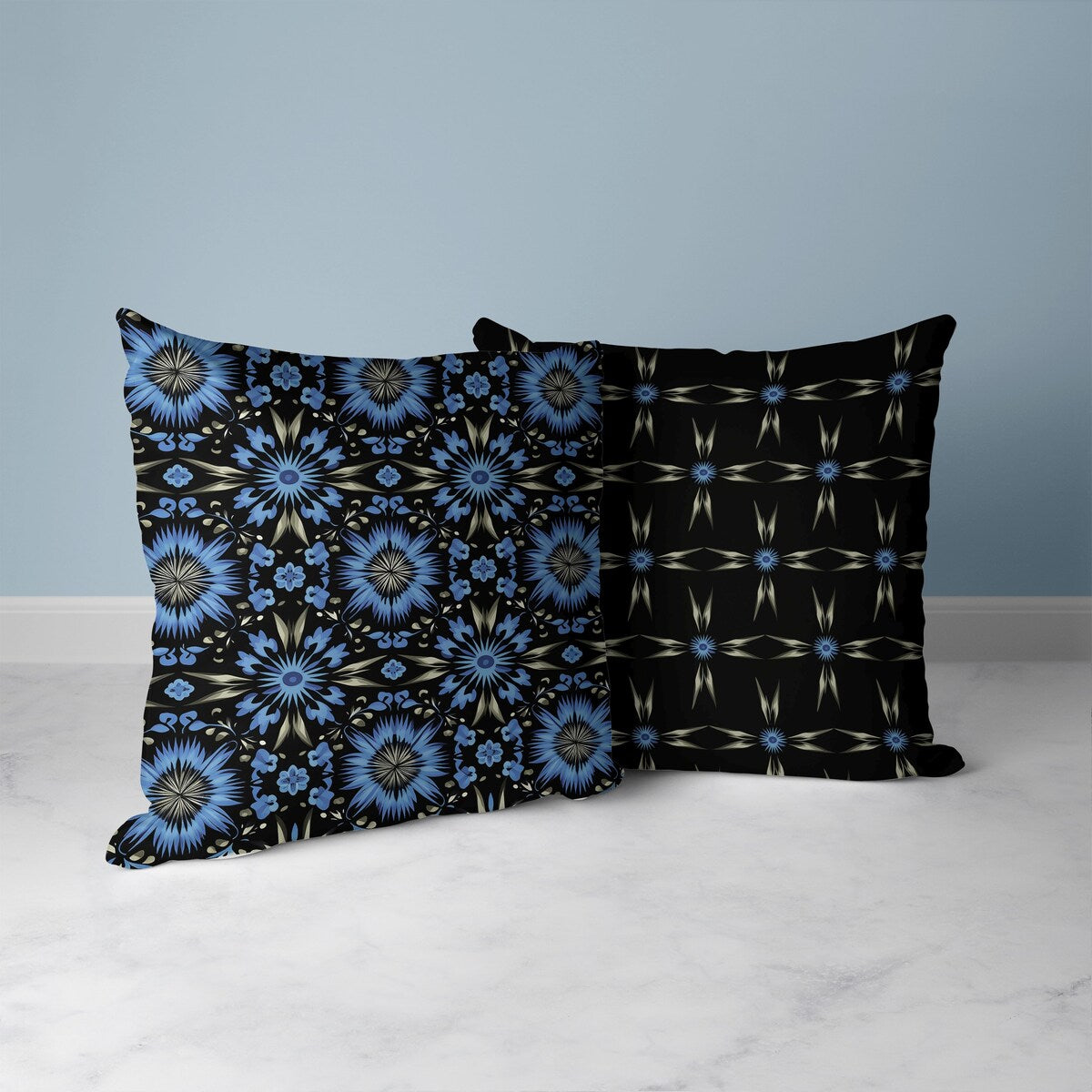 Black And Blue Batik Bliss Indoor/Outdoor Throw Pillow Zipper