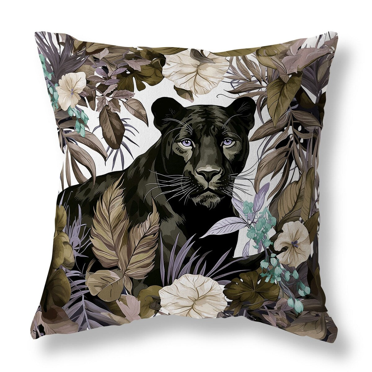 Black And Olive Panther Tropic Twilight Indoor/Outdoor Throw Pillow Zipper