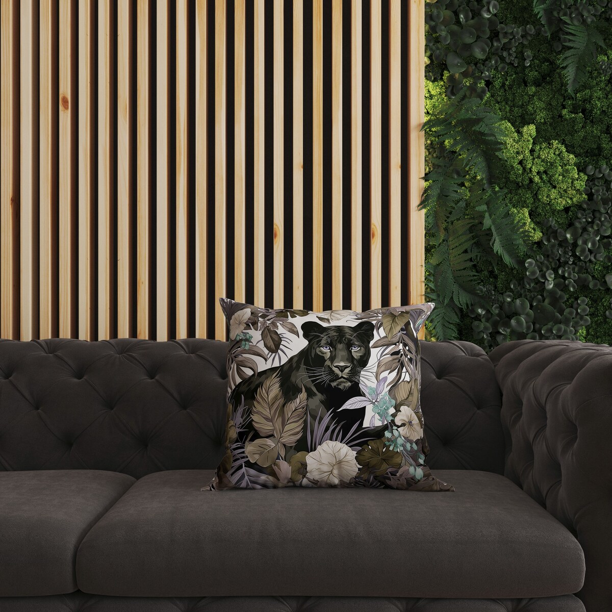 Black And Olive Panther Tropic Twilight Indoor/Outdoor Throw Pillow Zipper