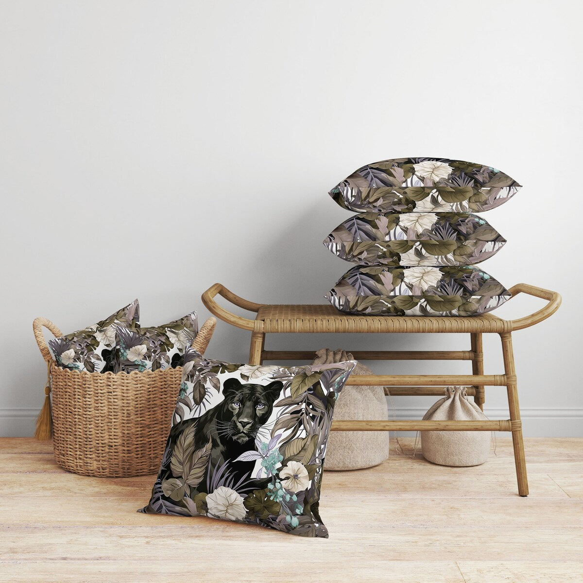 Black And Olive Panther Tropic Twilight Indoor/Outdoor Throw Pillow Zipper