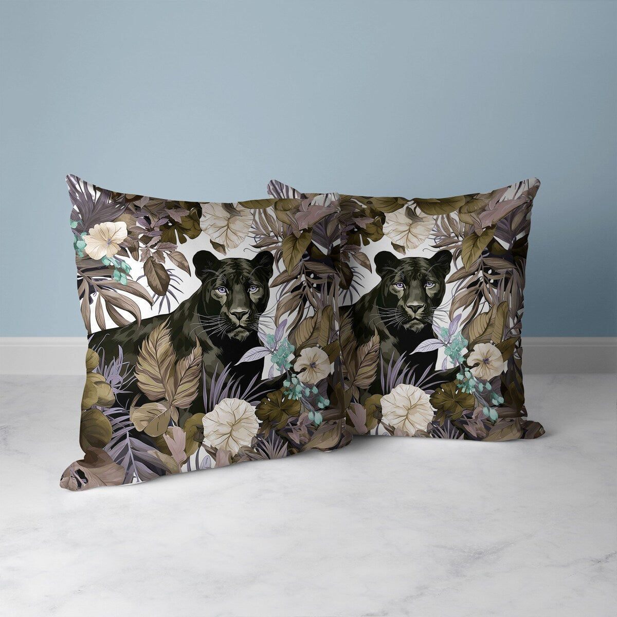 Black And Olive Panther Tropic Twilight Indoor/Outdoor Throw Pillow Zipper