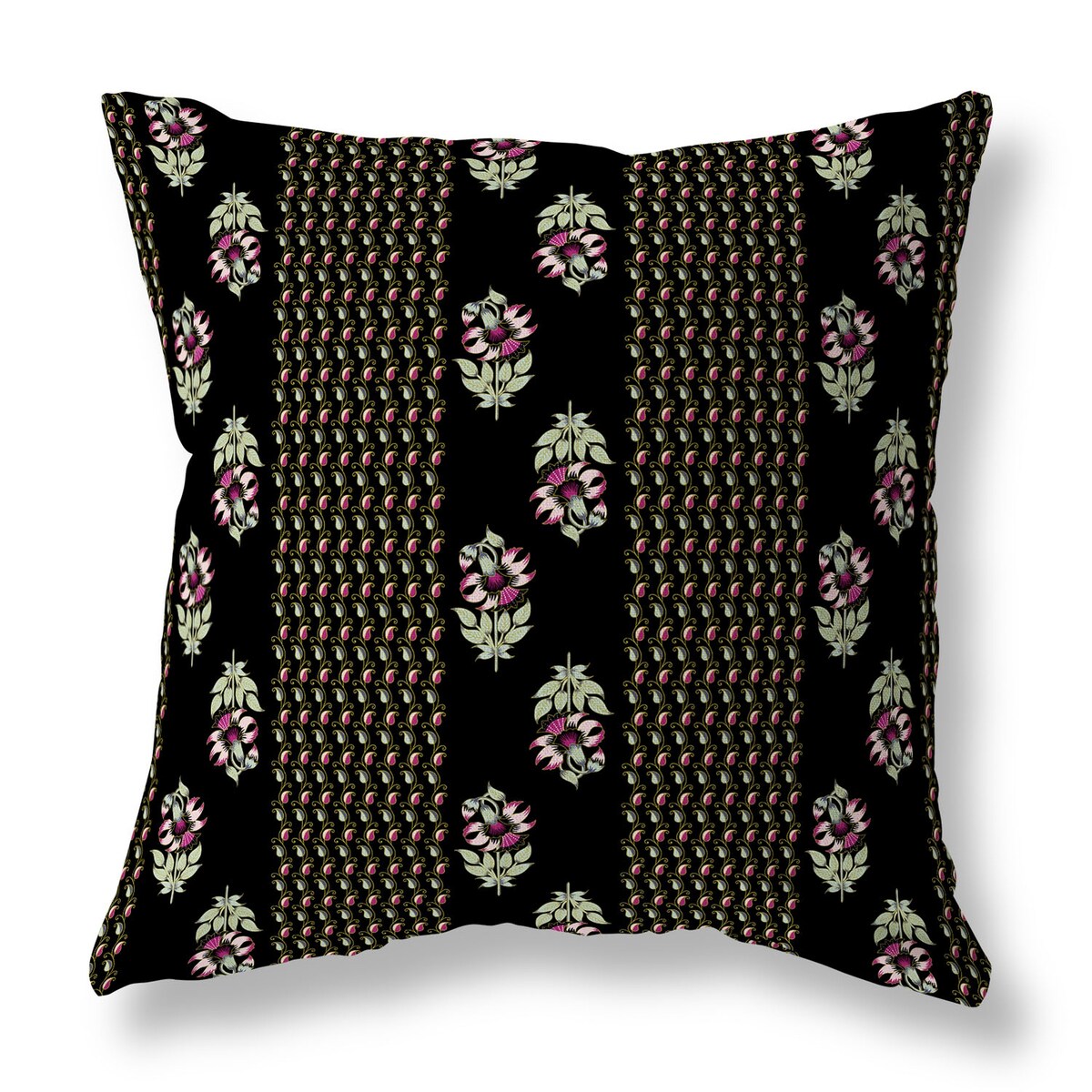 Black And Pink Anemone Artistry Faux Suede Throw Pillow Zipper