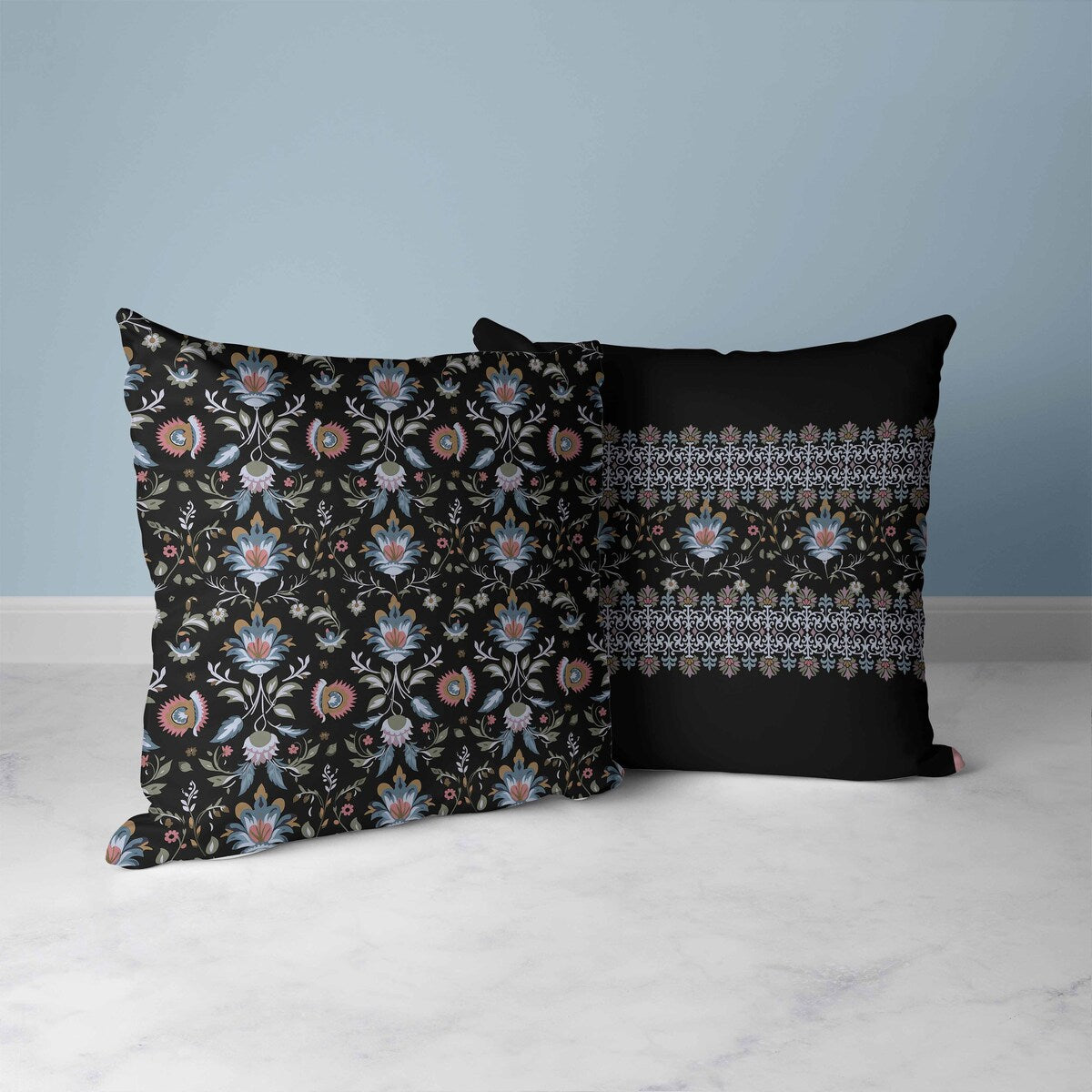 Black And Pink Breezy Botanicals Indoor/Outdoor Throw Pillow Zipper