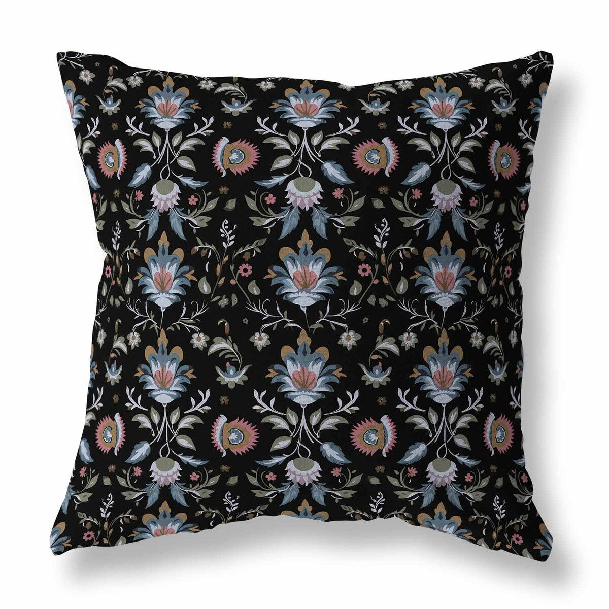 Black And Pink Breezy Botanicals Indoor/Outdoor Throw Pillow Zipper