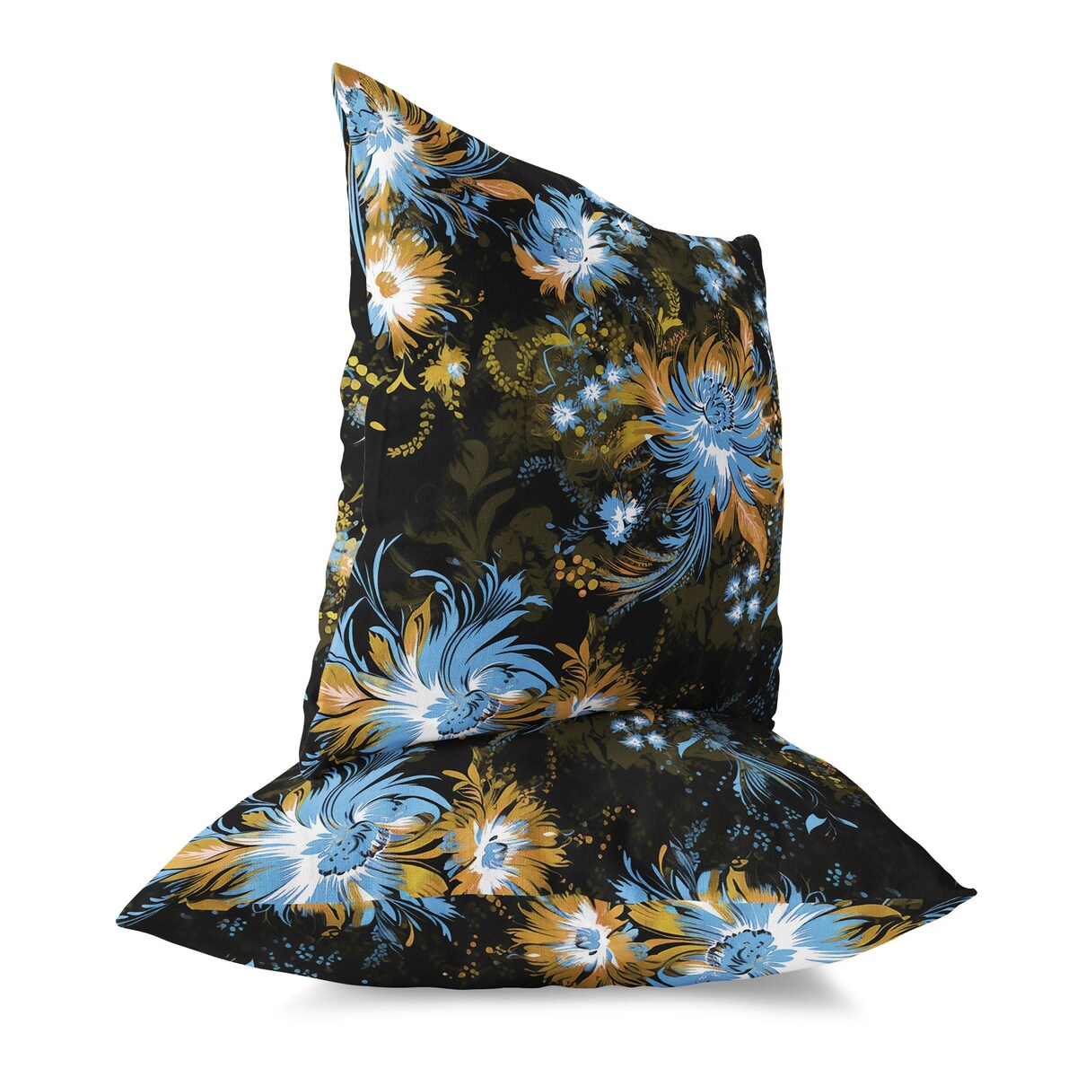 Black And Yellow Delightful Wildflowers Indoor/Outdoor Throw Pillow