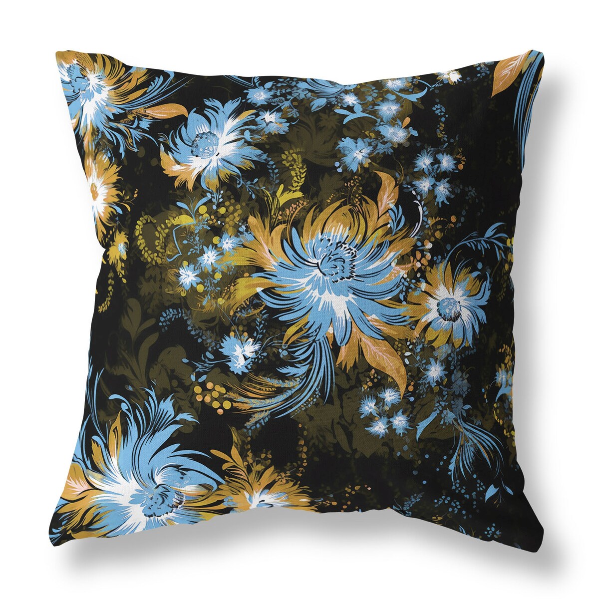 Black And Yellow Delightful Wildflowers Indoor/Outdoor Throw Pillow