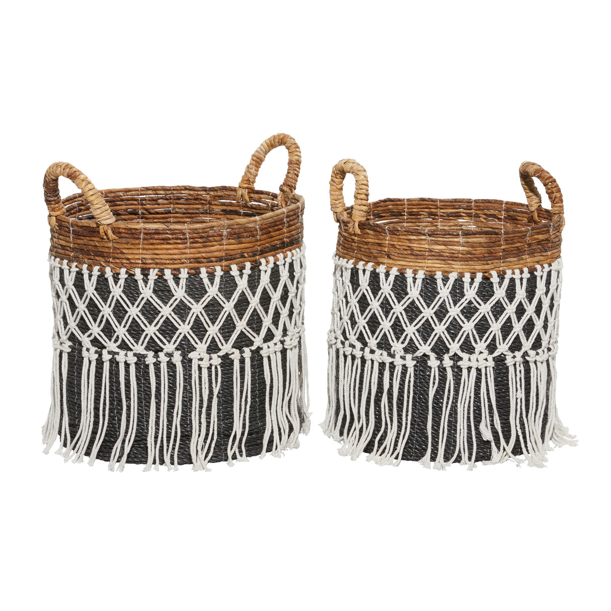Black Banana Leaf Bohemian Storage Basket (Set of 2) - S/2 19", 18"H