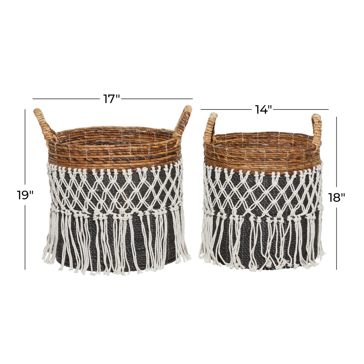 Black Banana Leaf Bohemian Storage Basket (Set of 2) - S/2 19", 18"H
