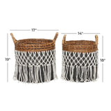 Black Banana Leaf Bohemian Storage Basket (Set of 2) - S/2 19", 18"H