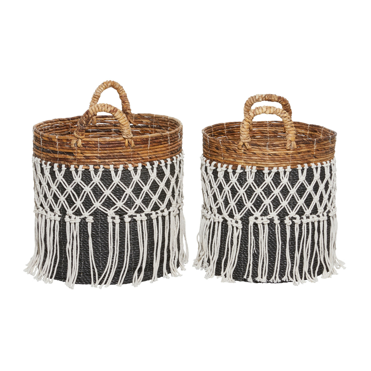 Black Banana Leaf Bohemian Storage Basket (Set of 2) - S/2 19", 18"H