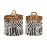 Black Banana Leaf Bohemian Storage Basket (Set of 2) - S/2 19", 18"H