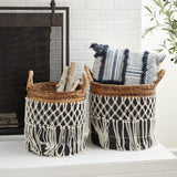 Black Banana Leaf Bohemian Storage Basket (Set of 2) - S/2 19", 18"H