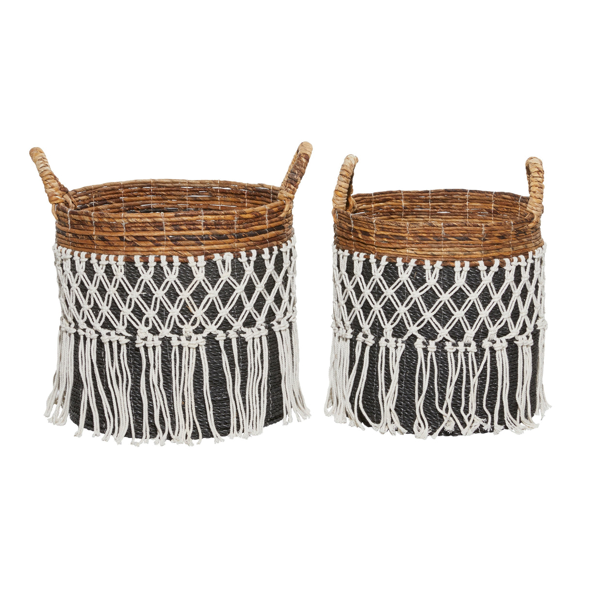 Black Banana Leaf Bohemian Storage Basket (Set of 2) - S/2 19", 18"H