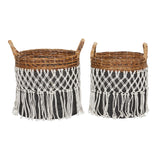 Black Banana Leaf Bohemian Storage Basket (Set of 2) - S/2 19", 18"H