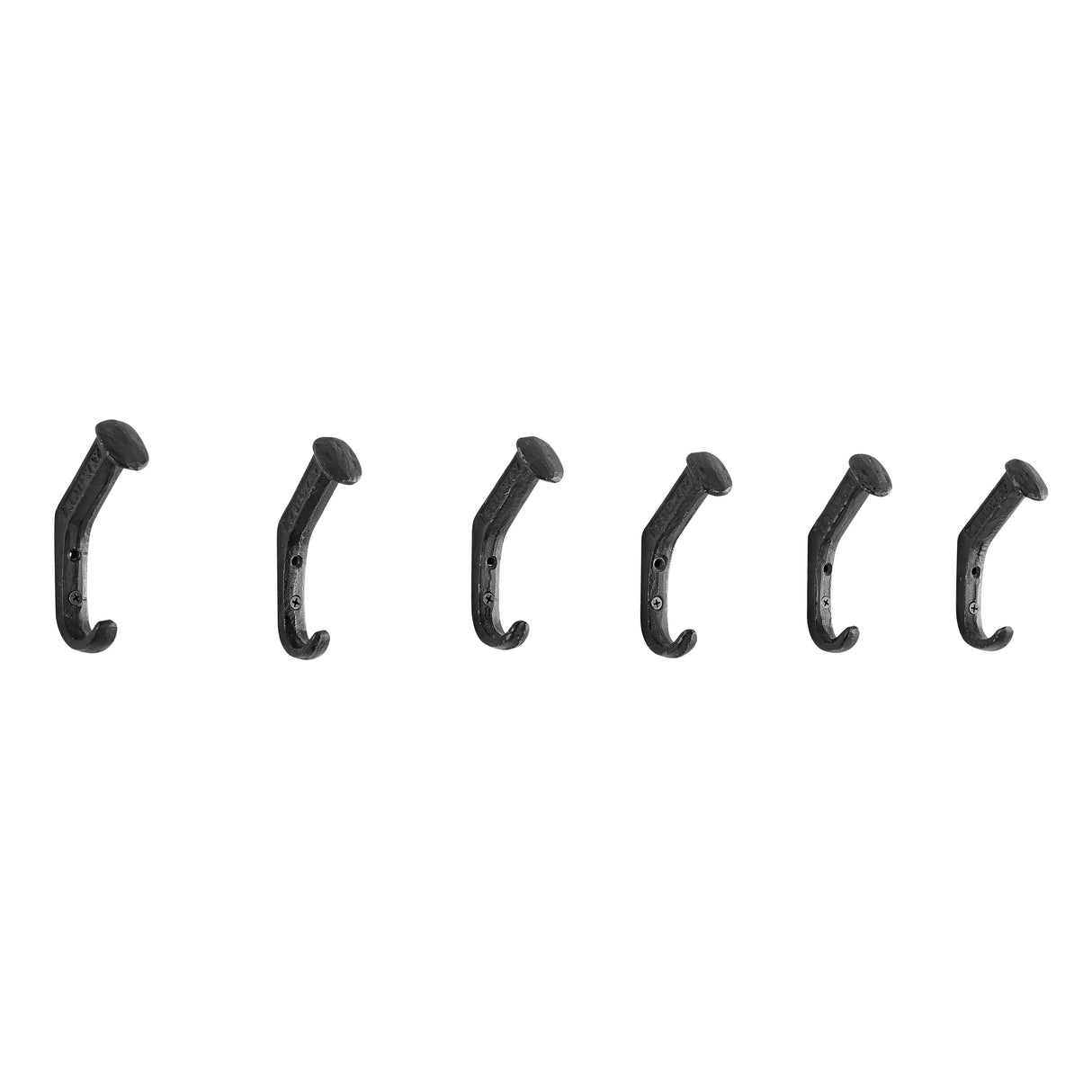 Black Cast Iron Raiway Spike Wall Mount Hook Set (Set of 6)
