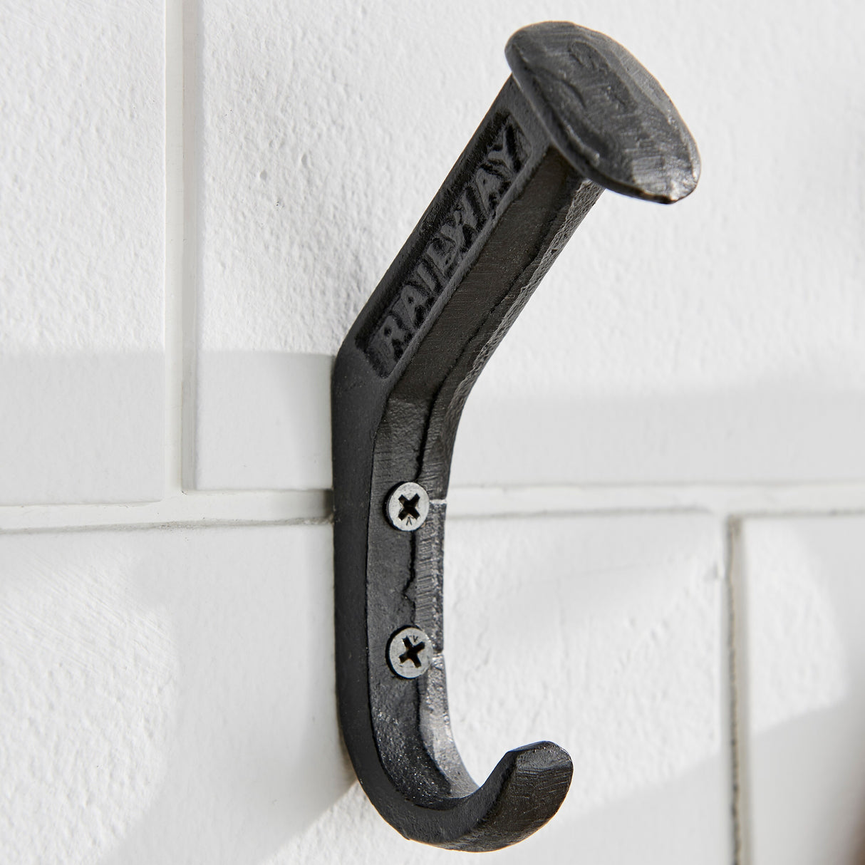 Black Cast Iron Raiway Spike Wall Mount Hook Set (Set of 6)