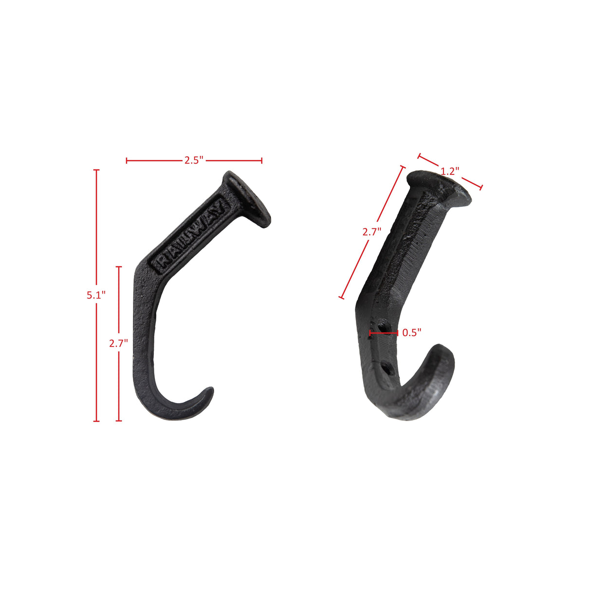 Black Cast Iron Raiway Spike Wall Mount Hook Set (Set of 6)