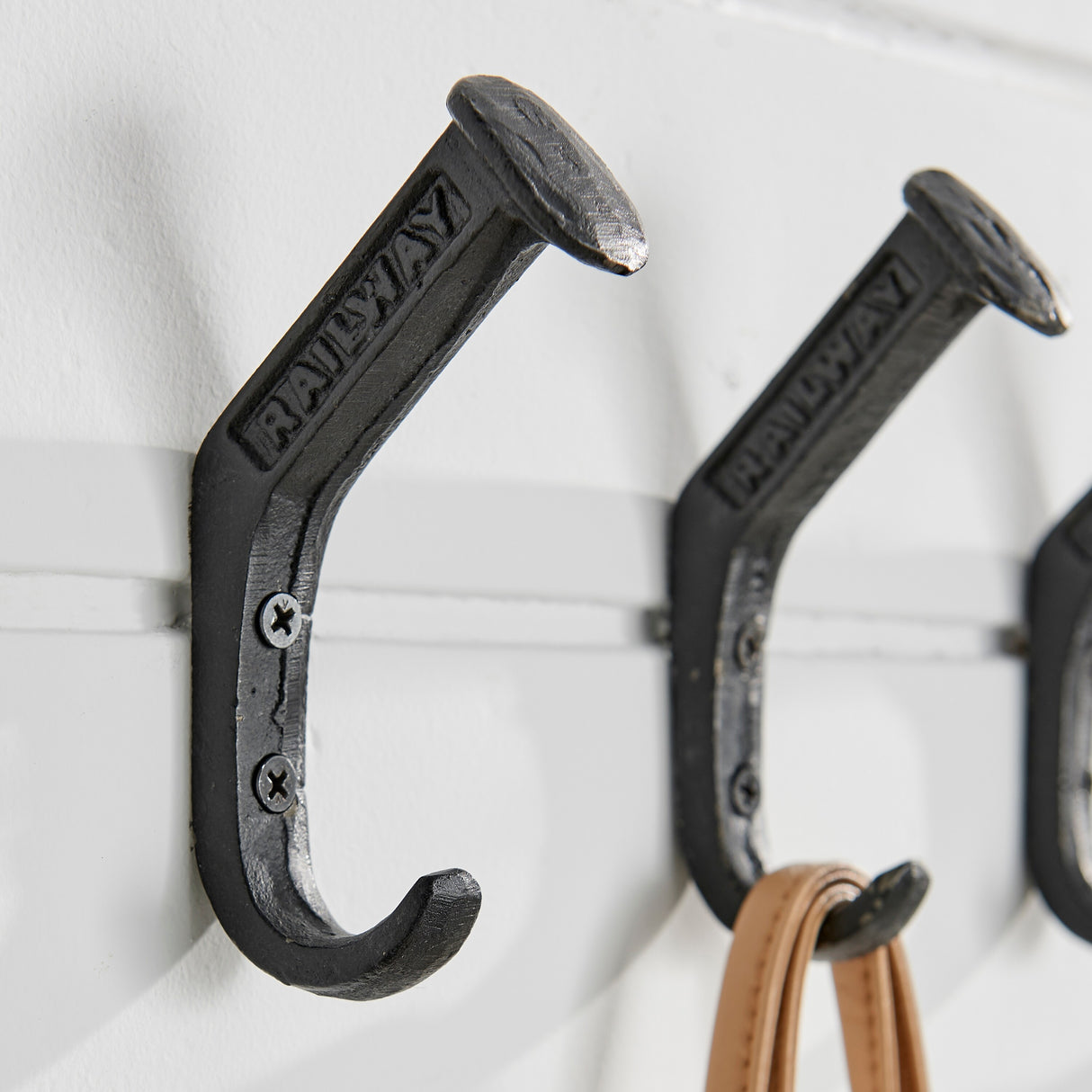 Black Cast Iron Raiway Spike Wall Mount Hook Set (Set of 6)
