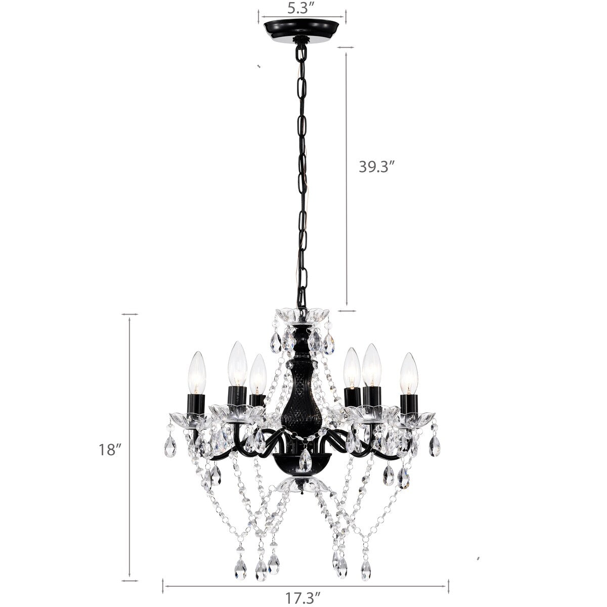 Black Chandelier with Clear Crystals 6-Light Crystal Chandeliers
