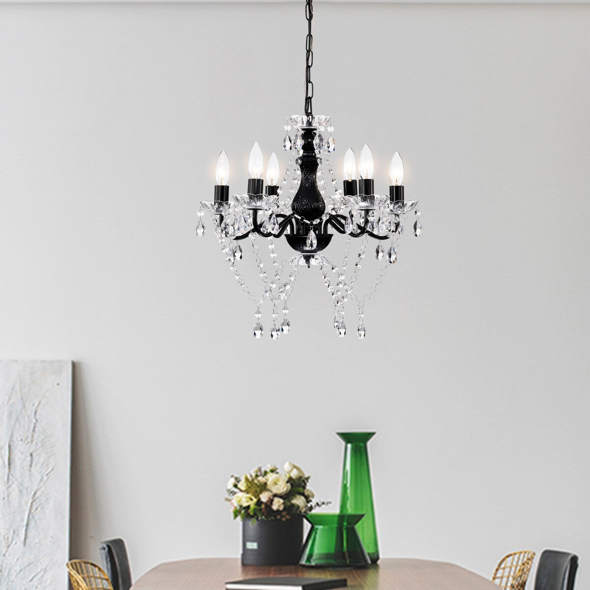 Black Chandelier with Clear Crystals 6-Light Crystal Chandeliers