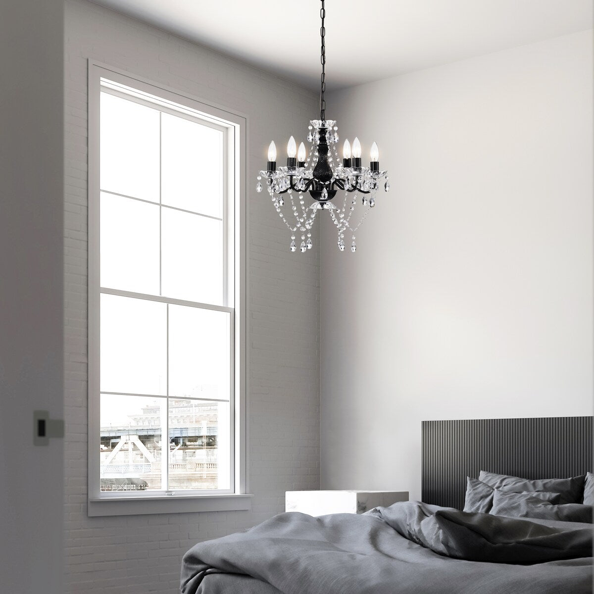 Black Chandelier with Clear Crystals 6-Light Crystal Chandeliers