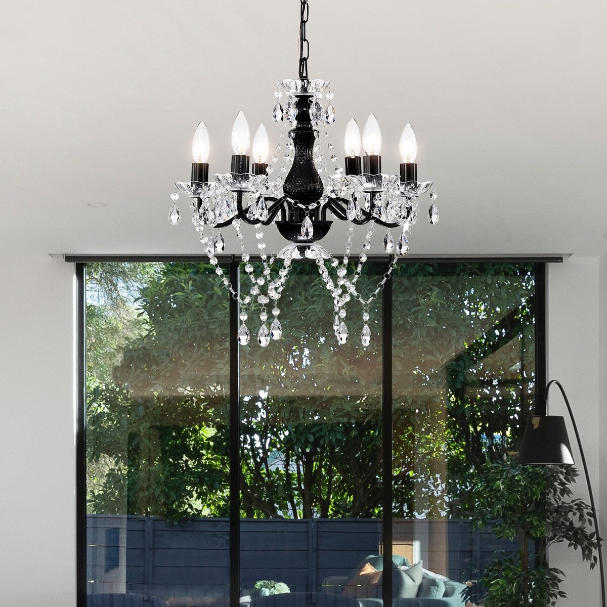 Black Chandelier with Clear Crystals 6-Light Crystal Chandeliers
