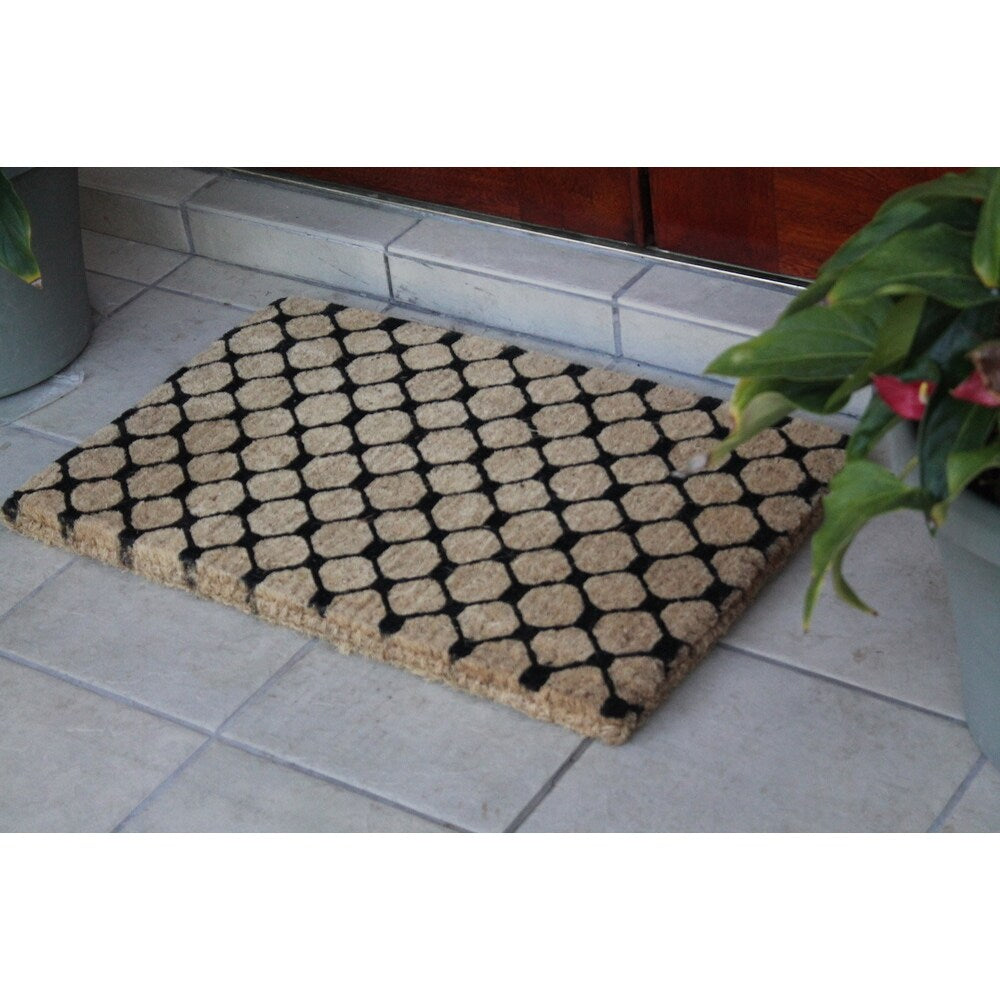 Black Check Pattern Extra thick Decorative Coir Mat (1'6 x 2'6)