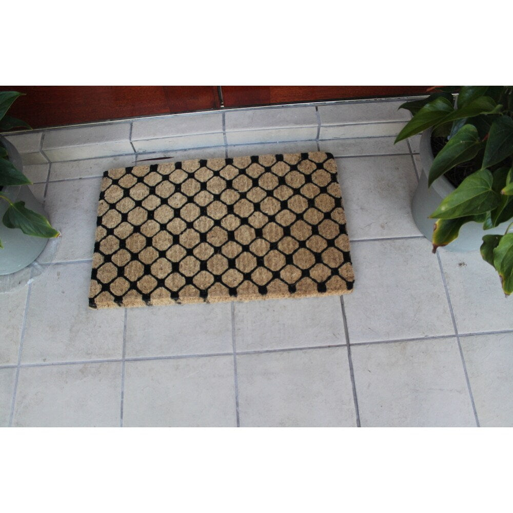 Black Check Pattern Extra thick Decorative Coir Mat (1'6 x 2'6)